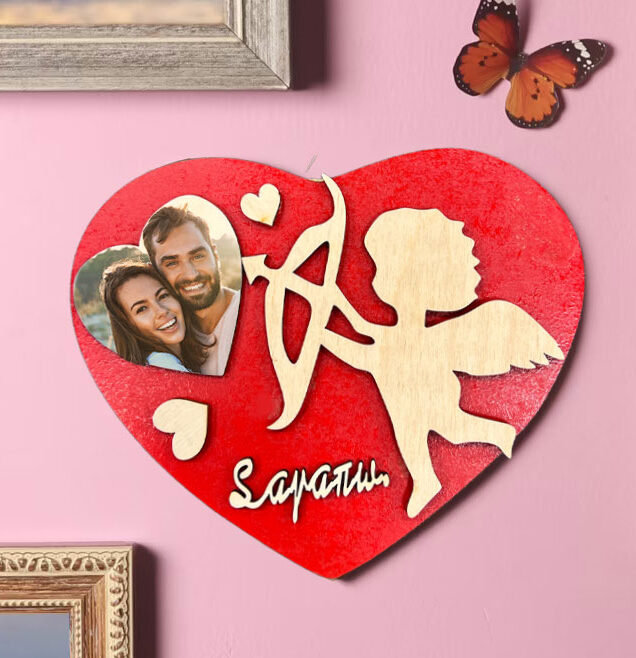 Ξύλινο Κάδρο καρδιά με 3D φωτογραφία