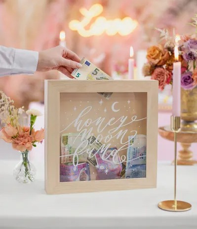 Ξύλινο Κάδρο κουμπαράς - Έρανος για Γαμήλιο Ταξίδι