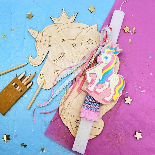 Λαμπάδα Μονόκερος με Ξύλινο Κάδρο