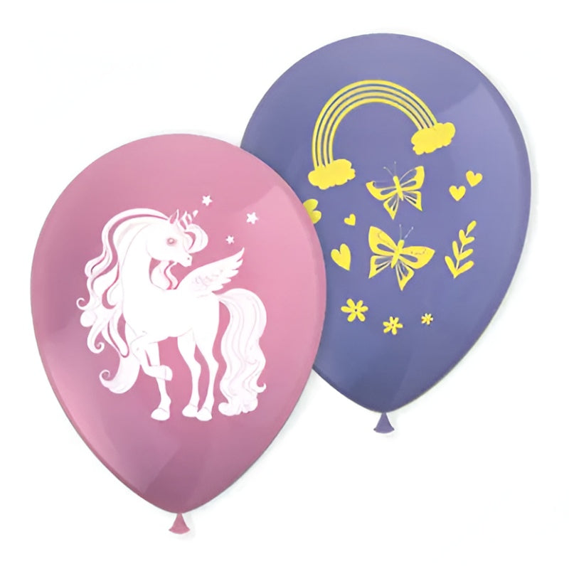 Λάτεξ μπαλόνια Μονόκερος με Πεταλούδες (8 τεμ)