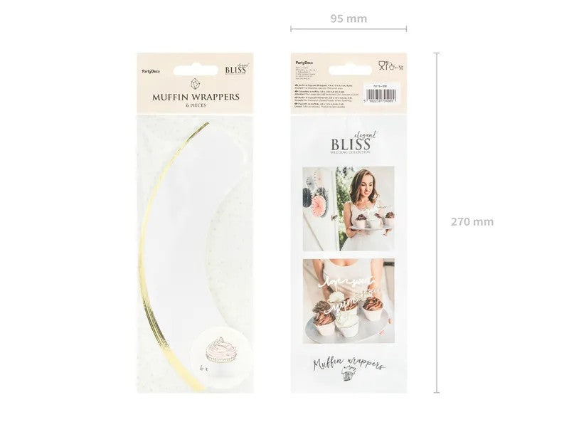 Λευκό Περιτύλιγμα για cupcakes με χρυσή λεπτομέρεια (6 τεμ)