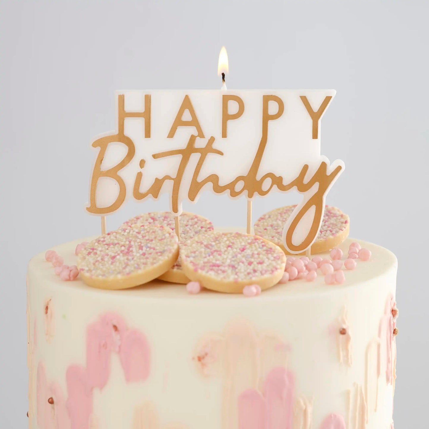 Gold and White Happy Birthday Candle