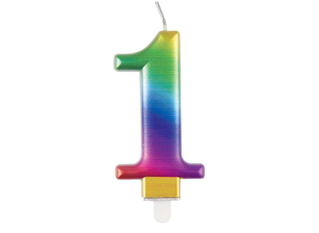 Κερί 1 Μεταλλικό Rainbow / 8 εκ.