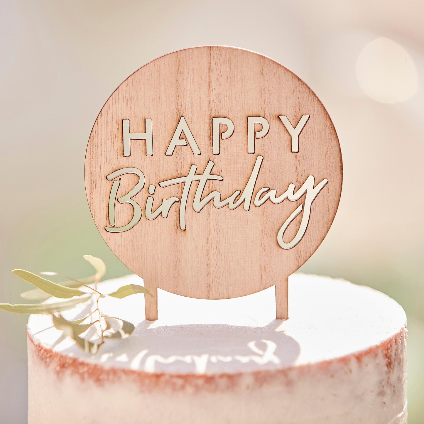 Διακοσμητικό Τούρτας Στρογγυλό Ξύλινο Happy Birthday