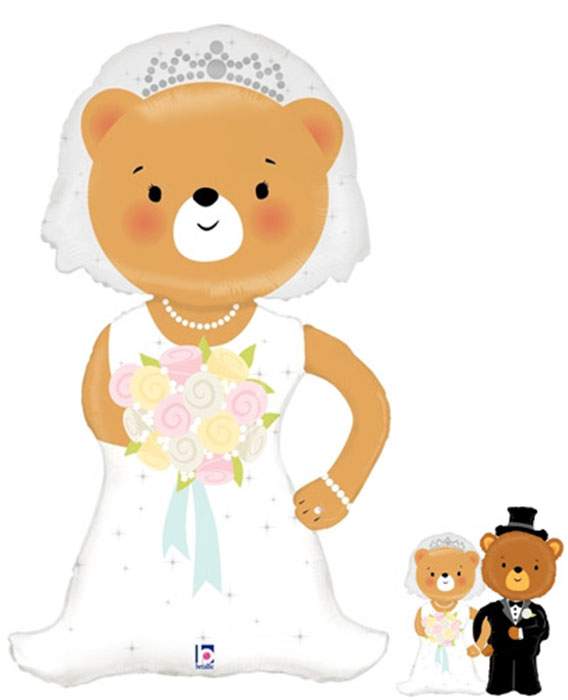 Μπαλόνι αρκουδάκι Νύφη με χεράκι 107 εκ