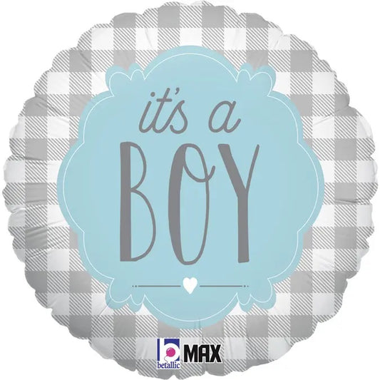 Μπαλόνι γέννησης It's a Boy καρό 45 εκ.
