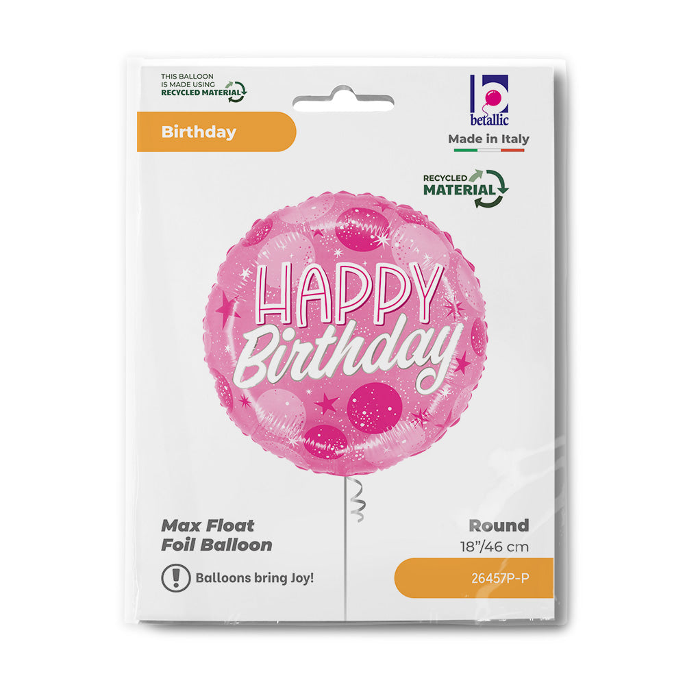 Μπαλόνι ροζ 'Happy Birthday' Sparkling 18''