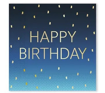 Μπλε Χαρτοπετσέτες με χρυσό Happy Birthday (20 τεμ)