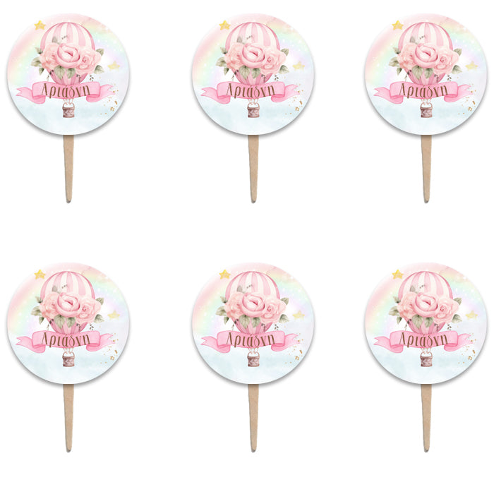 Topper Cupcake Αερόστατο κορίτσι (6 τεμ)