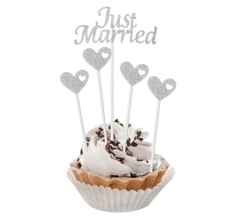 Οδοντογλυφίδες Just Married ασημί glitter (5 τεμ)