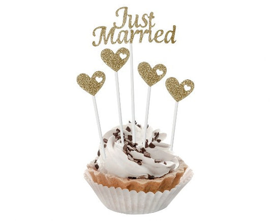 Οδοντογλυφίδες Just Married χρυσό glitter (5 τεμ)