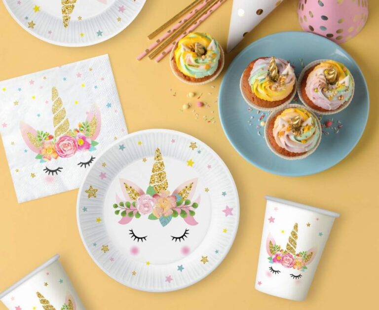 Πιάτα γλυκού Μονόκερος φλοράλ (8 τεμ)