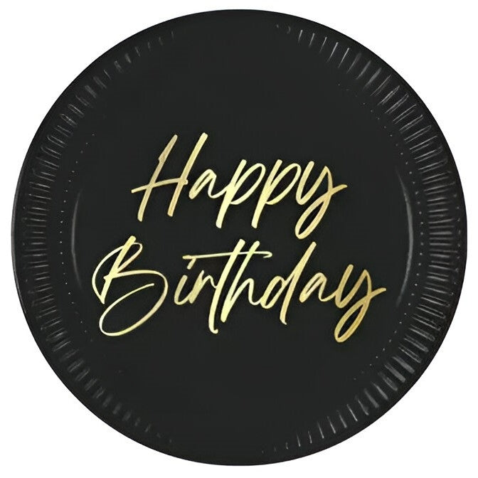 Πιάτα φαγητού μαύρα Elegant Birthday (8 τεμ)