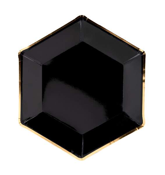Πιάτα πολύγωνα μαύρα με χρυσό (6 τεμ)