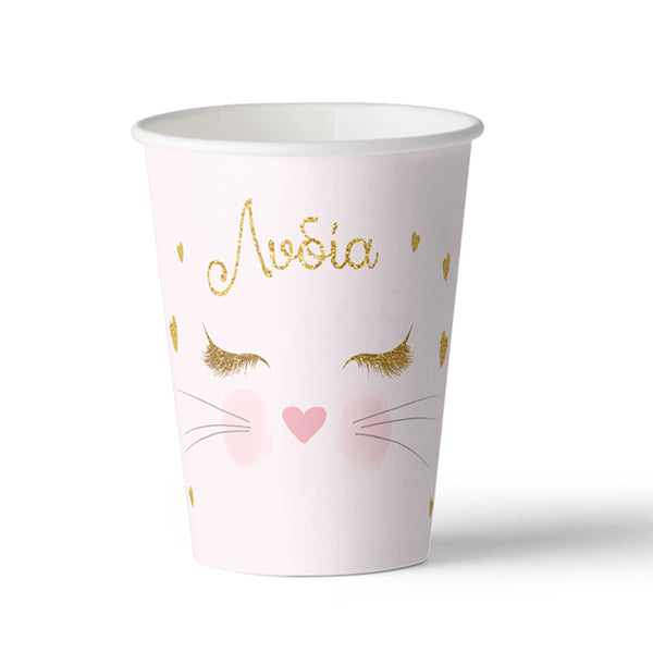 Ποτήρια πάρτυ Γατούλα ροζ & χρυσό (8 τεμ)