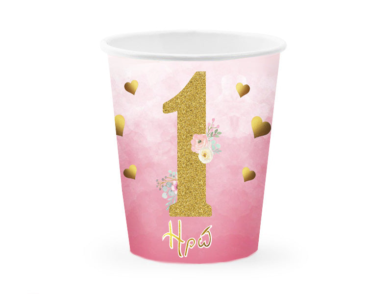 Ποτήρια πάρτυ "1st Birthday" ροζ χρυσό (8 τεμ)