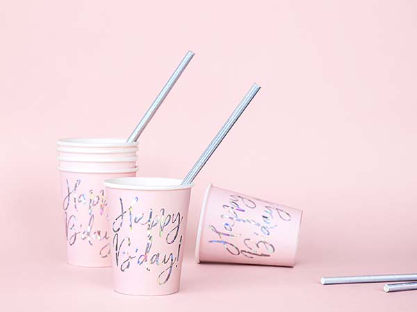 Ποτήρια πάρτυ απαλό ροζ "Happy Birthday" (6 τεμ)