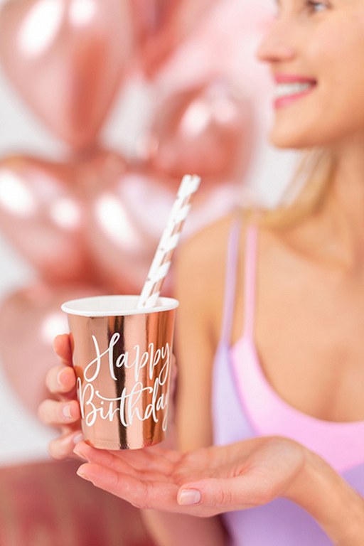 Ποτήρια πάρτυ rosegold "Happy Birthday" (6 τεμ)
