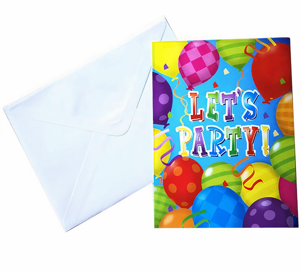 Προσκλήσεις πάρτυ με μπαλόνια Let's Party (8 τεμ)