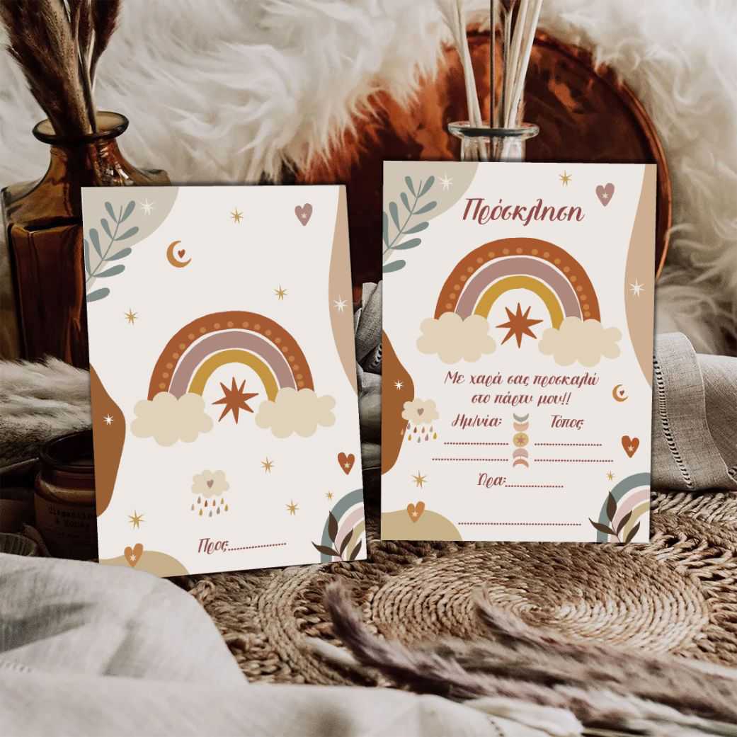 Προσκλήσεις πάρτυ Ουράνιο Τόξο Boho (8 τεμ)