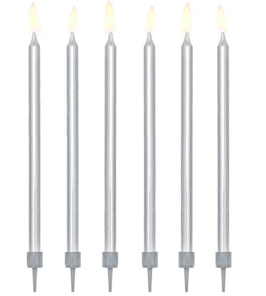 Ψηλά Κεράκια τούρτας Ασημί (12 τεμ)