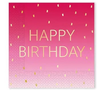 Ροζ Χαρτοπετσέτες με χρυσό Happy Birthday (20 τεμ)