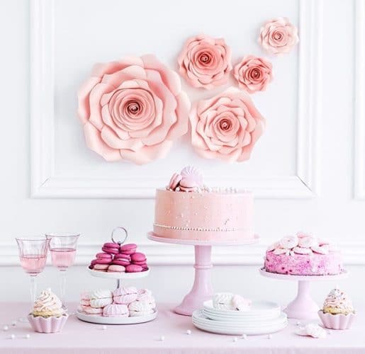 Ροζ Διακοσμητικά Χάρτινα Λουλούδια Τοίχου (5 τεμ)