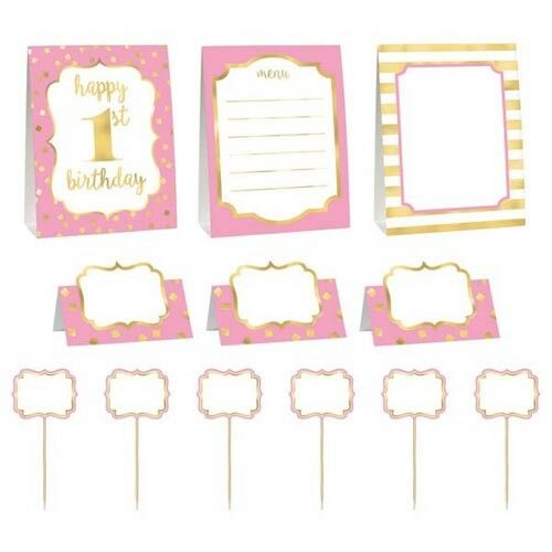Σετ διακόσμησης μπουφέ 1st Birthday ροζ (12 τεμ)