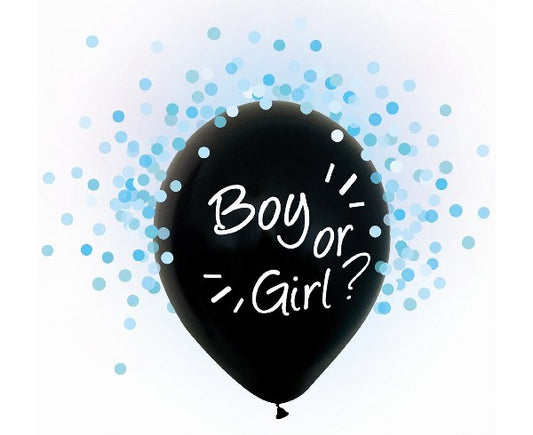 Σετ μαύρα μπαλόνια Boy or Girl με γαλάζιο κομφετί (4 τεμ)