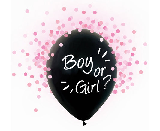 Σετ μαύρα μπαλόνια Boy or Girl με ροζ κομφετί (4 τεμ)