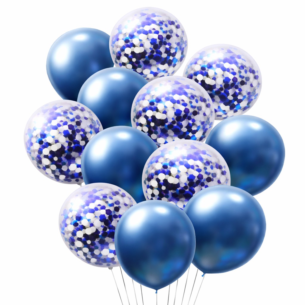 Σετ Μπαλόνια - Μεταλλικό Μπλε Με Κονφετί (12 τεμ)