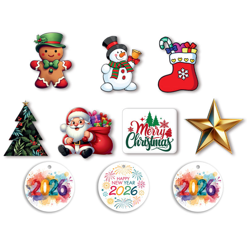 Σετ Χριστουγεννιάτικα Ξύλινα Διακοσμητικά (10 τεμ)