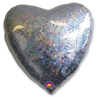 Μπαλόνι Φοιλ 18 Καρδιά - Ασημί Holographic Hearts / 46 εκ ασυσκεύστο