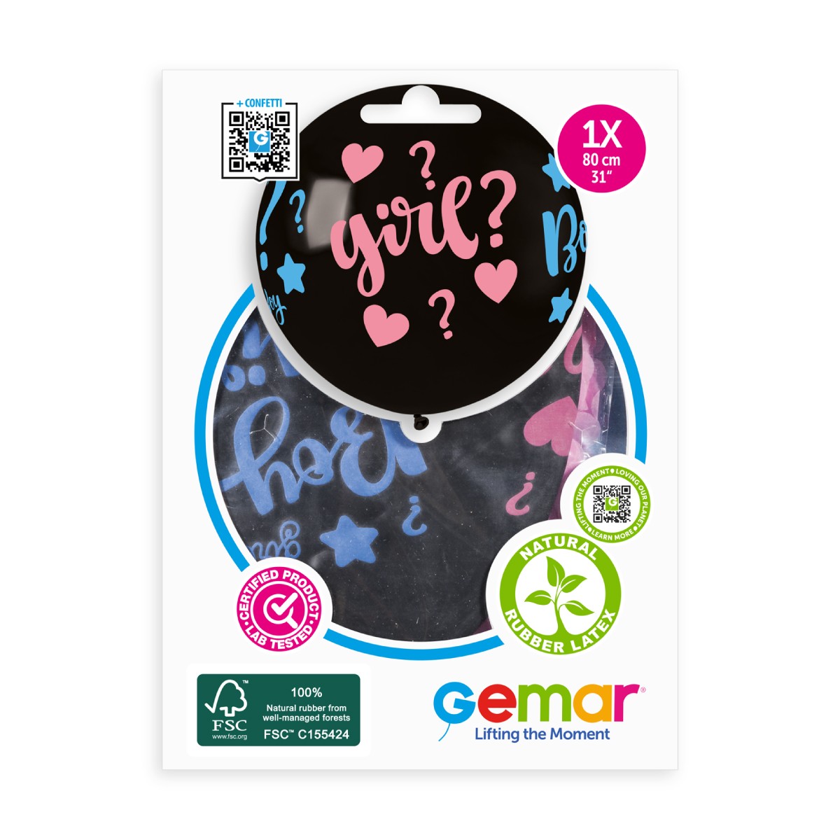 Τεράστιο Μαύρο Mπαλόνι με Κομφετί για Gender Reveal