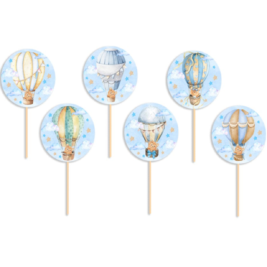 Topper Cupcake Αερόστατο Αρκουδάκι (6 τεμ)
