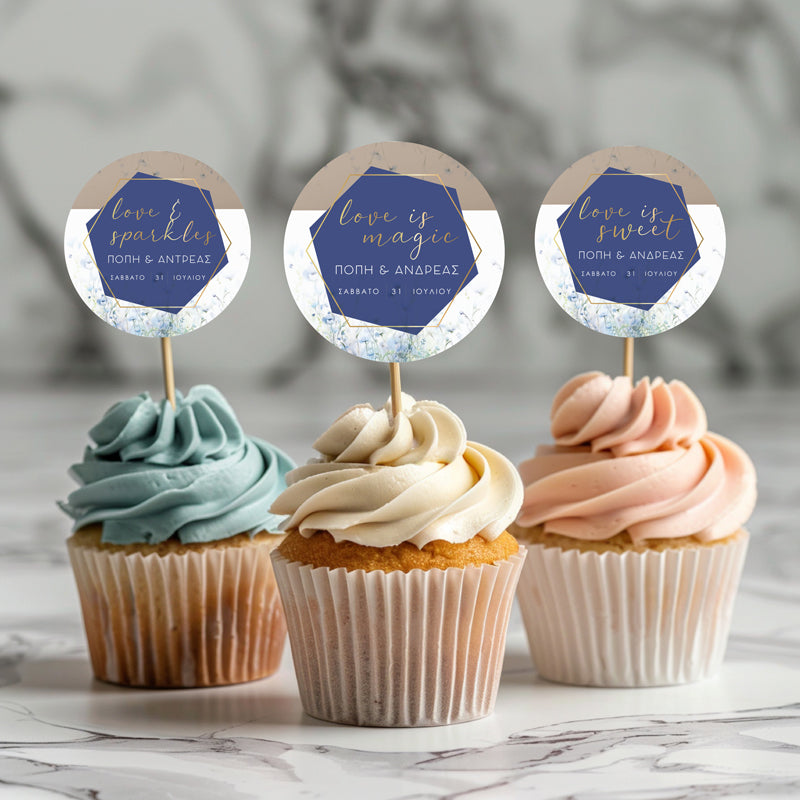 Topper Cupcake Dusty Blue (6 τεμ)