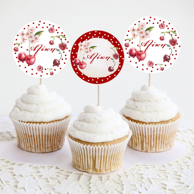 Topper Cupcake Κεράσι (6 τεμ)