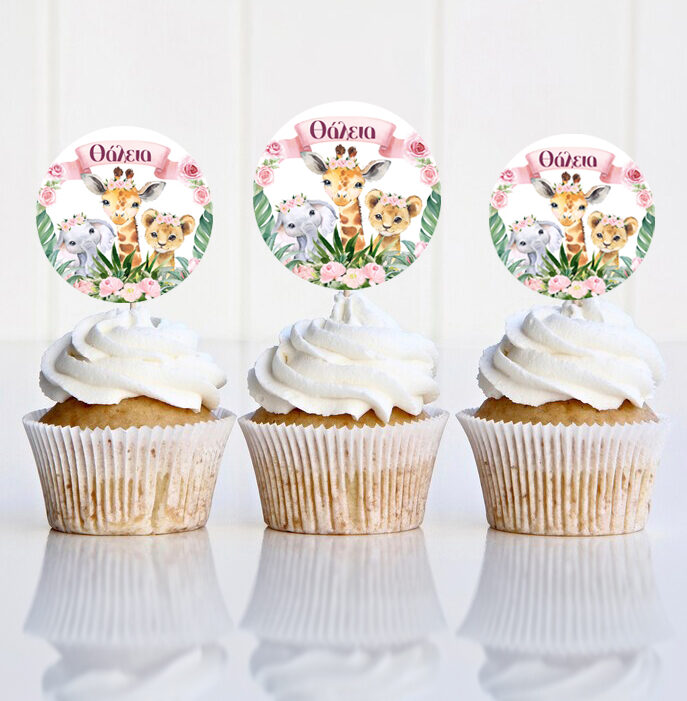 Topper Cupcake Ζώα της Ζούγκλας Κορίτσι (6 τεμ)