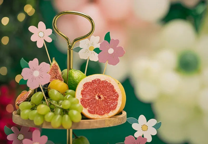 Topper Τούρτας ροζ Λουλούδια (8 τεμ)