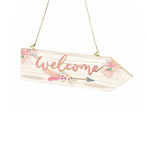 Ξύλινη Πινακίδα βέλος Welcome Boho