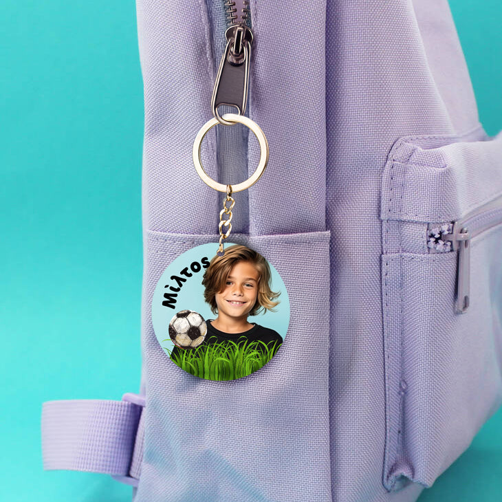 Ξύλινο Μπρελόκ με φωτογραφία - Ποδόσφαιρο στρογγυλό