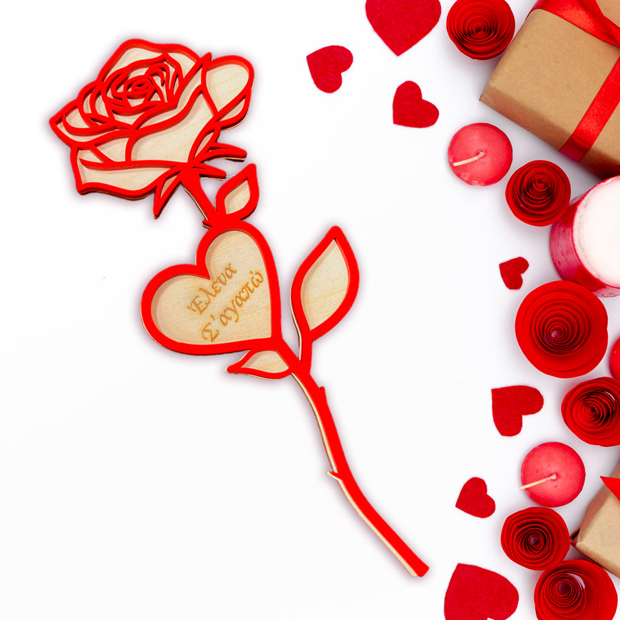 Ξύλινο Διακοσμητικό Τριαντάφυλλο Βαλεντίνου