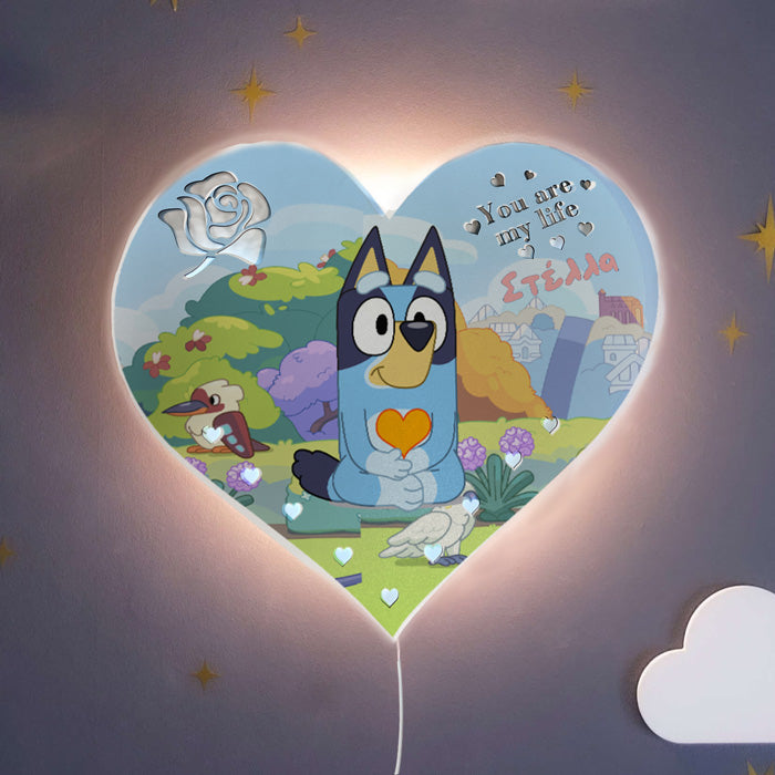 Ξύλινο Φωτιστικό καρδιά - Bluey