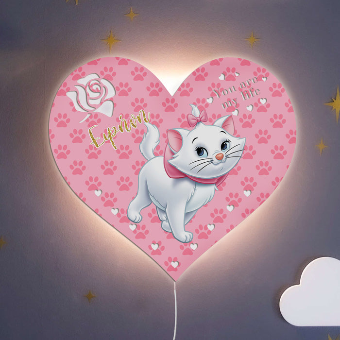 Ξύλινο Φωτιστικό καρδιά - Γατούλα Marie