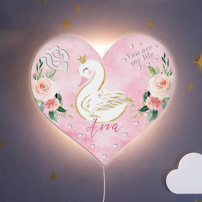 Ξύλινο Φωτιστικό καρδιά - Κύκνος