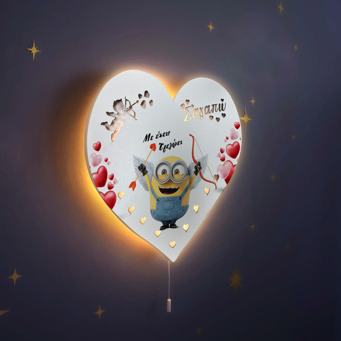 Ξύλινο Φωτιστικό καρδιά - Minions