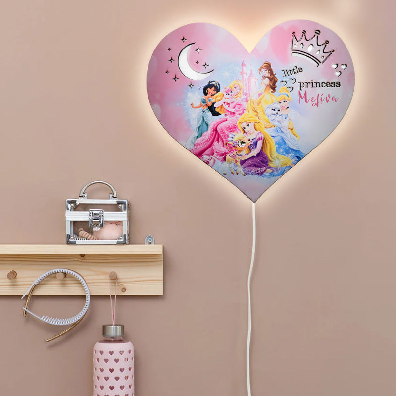 Ξύλινο Φωτιστικό καρδιά - Πριγκίπισσες Disney