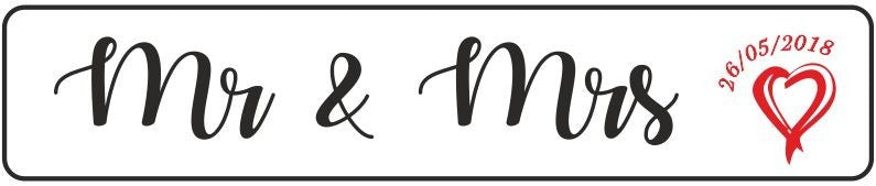 Πινακίδα αυτοκινήτου γάμου Mr & Mrs ημερομηνία (2 τεμ)