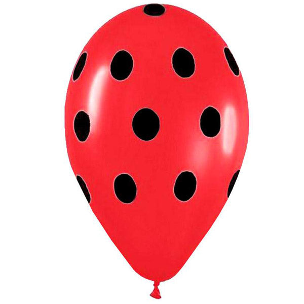 12" Μπαλόνι κόκκινο με μαύρο πουά (25 τεμ)