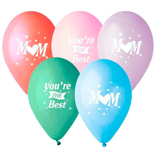 12" Μπαλόνι τυπωμένο "Βest Mum" σε 5 χρώματα (25 τεμ)